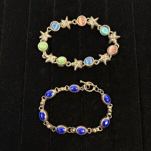 Vintage Style Starfish & Blue Enamel Costume Bracelet Lot (2)